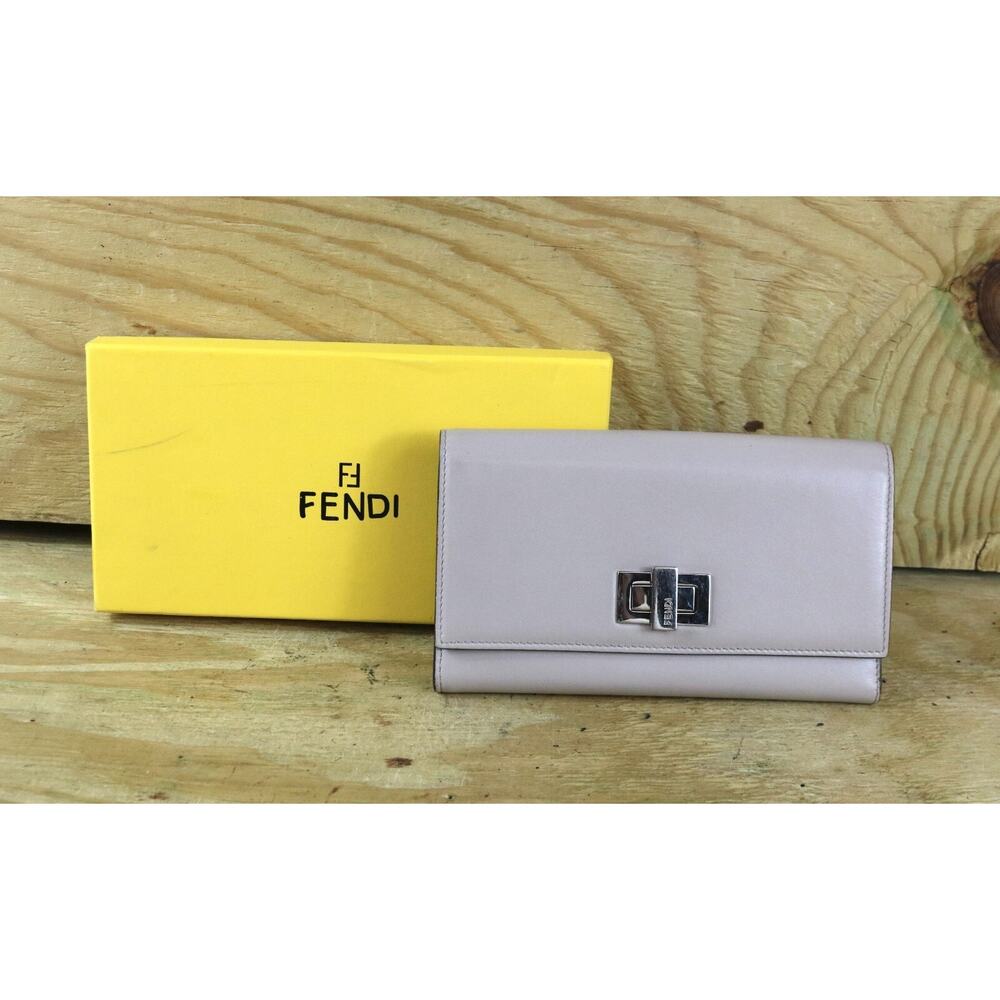 Fendi Wallet Leather Brown Gray Peekaboo Continental Certificate of Authenticity